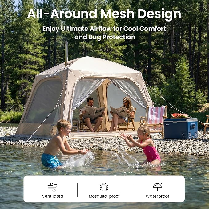 ABORON 2/6/8/10/12 Person Inflatable Camping Tent Easy Setup Blow Up Tent with Hand Pump PU3000mm Waterproof &amp Breathable 4 Season Glamping Tent for Outdoor Camping