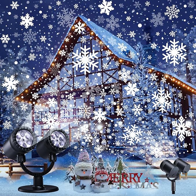 Snowflake Projector Lights Christmas Decorations Lighting Projector with Timer Dynamic Led Snow Lamp for Holiday New Year Party Garden Patio Yard Outdoor Indoor Xmas Decor