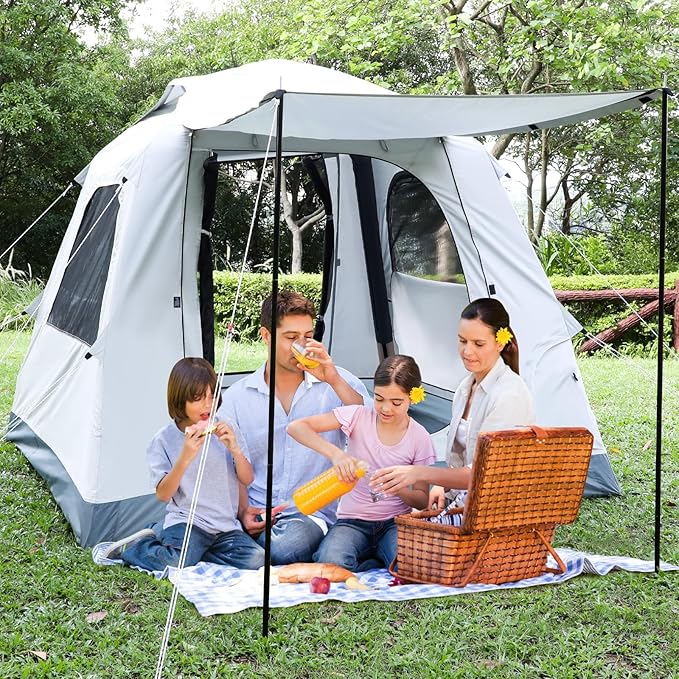 Quick Setup TentAutomatic Inflatable Camping TentEasy Set up 3-4 Person Glamping Outdoor 4 Season Air Blow Up Tents Rainfly &amp Windproof Portable