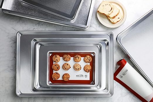 New Star Foodservice Commercial-Grade 18-Gauge Aluminum Sheet Pan/Bun Pan (18 L x26 W x1 H(Full Size) Pack of 12 Measure Oven)