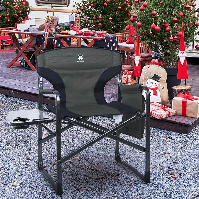 EVER ADVANCED Aluminum Lightweight Folding Director Chair 350lbs Heavy Duty Camping Chair with Side Table &amp Storage 19 Joint-Friendly Height Easy to Stand Portable Makeup Artist &amp Vendor C