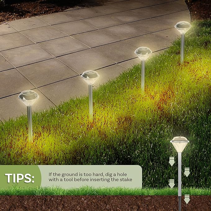 24-Pack LED Solar Outdoor Waterproof Garden Lights - Cold White Solar Pathway - Yard Driveway or Landscape Lighting by Pure Garden (Silver)
