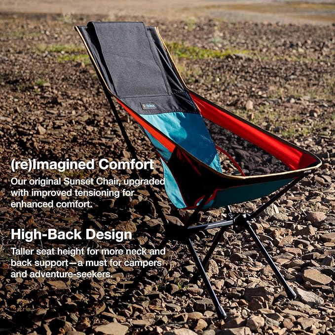 Helinox Sunset Chair (re) Packable Outdoor Furniture Summer Vacation Holiday Seat Foldable Lightweight High-Back Comfort Sustainable Eco-Friendly Materials 3.66 lbs(1.6 kg) Heritage Multi Block