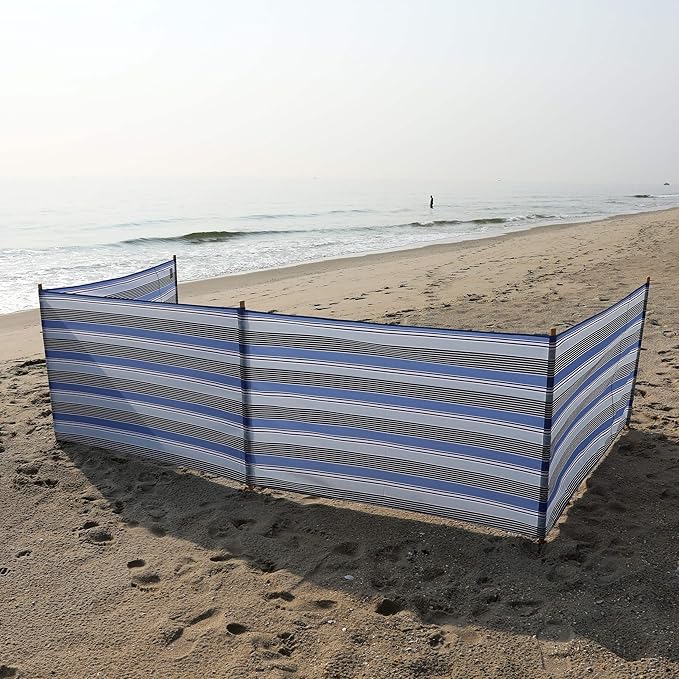 ERDA Surf Stripe Pro Beach Recycled Polyester Rip-Stop 20 ft Lightweight Windscreen Privacy Screen Wind Blocker Free Matching Shoulder Bag (New Mahogany Wood Poles)