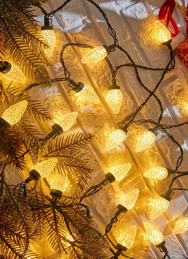 C9 LED Christmas Lights Outdoor 81 Feet 100 LED String Lights With Timer &amp 8 Lighting Mode Waterproof Commercial Grade Extendable for Indoor Outside Roofline Patio Home Xmas Decoration Warm Whi