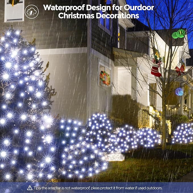 WBao Outdoor Christmas Lights 360LED 11.5ft x 6.9ft Net Lights with 8 Modes Timer UL Certified End to End Connectable Waterproof for Lawn Bushes Trees Outdoor Christmas Decorations Cool White