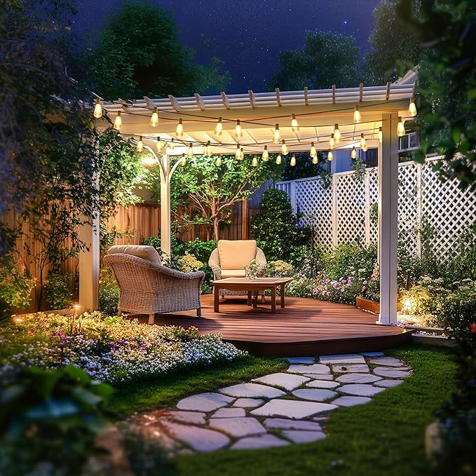 Outdoor String Lights 50 FT 26 Shatterproof LED Bulbs UL Certified Patio Lights Outdoor Light Strings Waterproof for Patio Yard Outside Party Wedding Connectable Dimmable 25 Sockets 2700K