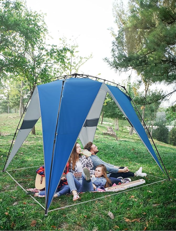 KingCamp Pop Up Canopy Beach Tent for 6-8 Person 7.9' x 7.9' Outdoor Sun Shade with Detachable Sunshade for Camping Beach Garden &amp Backyard