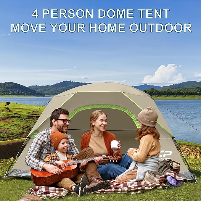 Tents for Camping 4 Person Tent Waterproof Windproof Double Layer Camping Tent Easy Setup Dome Tent with Large Mesh Windows &amp Wider Door for Outdoor Camping &amp Hiking