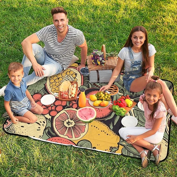 Zipper Fruits and Leaves Style Picnic Mat Suitable for Travel Camping Park Or Home Use