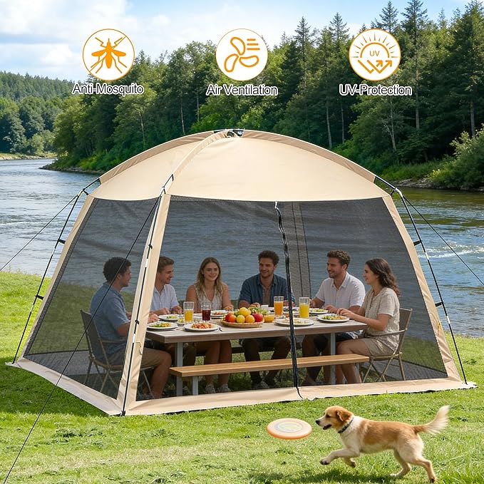 12'x12' Camping Screen Tent - Portable Screen Canopy 8-10 Person&ampInstant UV Resistant Sun ShelterEasy to Set Up&ampMosquito Net Tent&ampWaterproofSuitable for Family Camping TripBackyardPicn