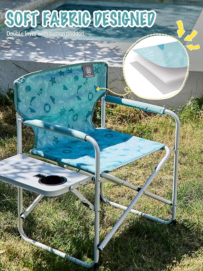 EVER ADVANCED Kids Directors Chair with Side table for Camping RV &amp Sports Padded Kid Outdoor Seat with Safety Lock Lightweight Portable Camp Chairs for Beach Balcony Patio Supports 150lbs G