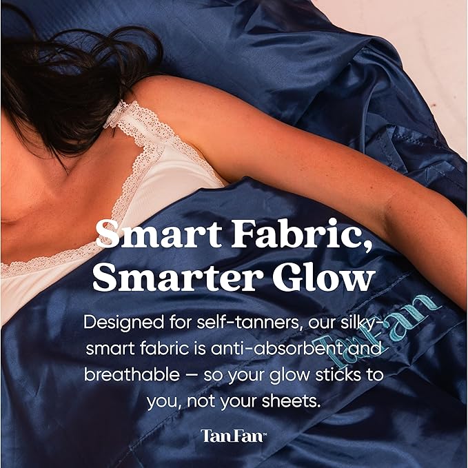 Tan Fan Self Tan Sleep Sac - Keep Sheets Clean from Self Tanner Stains - 100% Cooling Silky Poly Sleeping Sack - Won’t Rub or Absorb Tanning Lotion - Lightweight Large w Foot Openings (Navy)