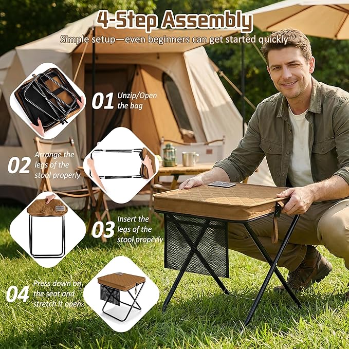 LiKiLiKi Extra Large Foldable Backpack Stool Heavy Duty Thickened Collapsible Portable Pocket Chair Compact Pocket Size Travel Seat for Hiking Fishing Picnic and Outdoor Activities (Brown)