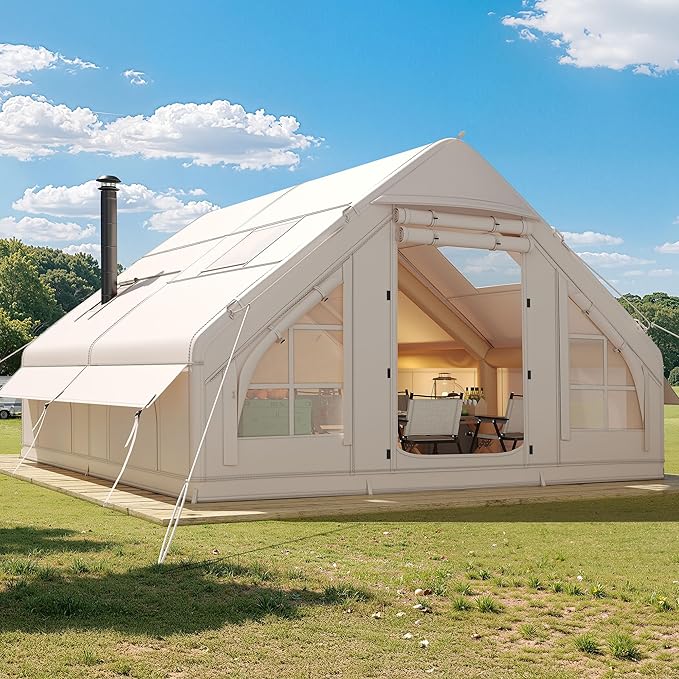 DWVO 13FT X 10FT Inflatable Camping Tents 6-8 People Inflatable House Tents with Pump Easy Setup with Explosion Proof Valve Waterproof Oxford Air Glamping for Camping