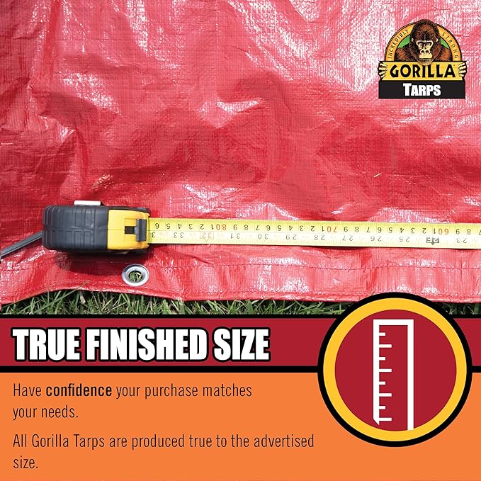 Gorilla Tough Tarp 8 ft x 10 ft Heavy-Duty Waterproof Polyethylene 8 mil Thick UV Treated with Reinforced Edges &amp Aluminum Grommets - Durable Outdoor Tarp for Camping Gardening Construction