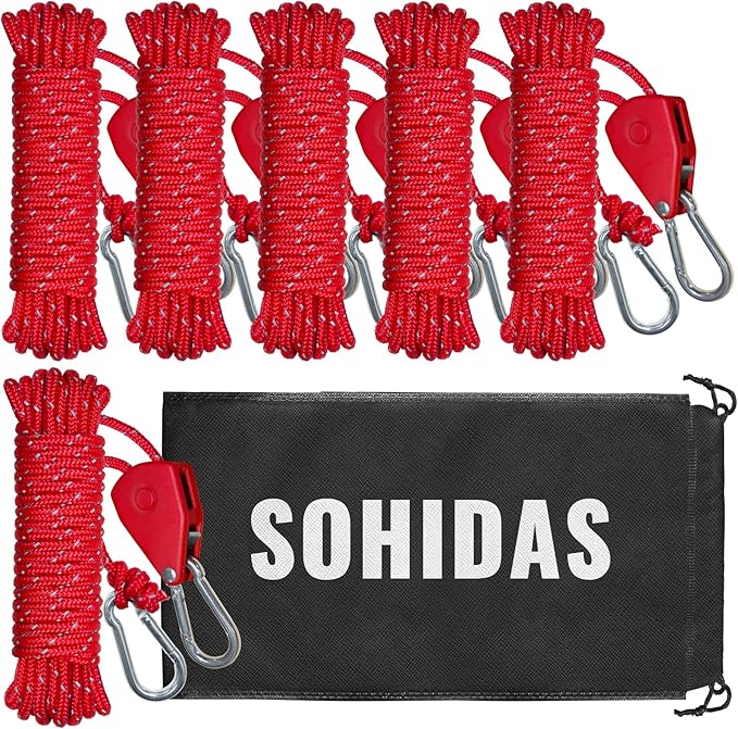 Camping Rope Reflective Tent Rope Guyline with Ratchet Pulley Tarp Tie Down Ropes for Tent Tarp Canopy Shelter Camping 13ft Adjustable Guy Line for Canopy Tent 6 Pack Guy Lines Tents Cords