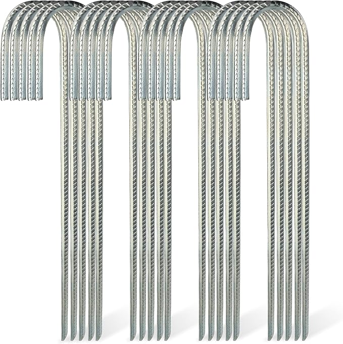 7Penn Rebar Stakes 12 Inch - 100 Pack J Shaped Rebar Stakes for Chain Link Fence - 1/4in Heavy Duty Steel Ground Anchors for Trampolines and Sports Nets - Event Tent Ground Anchor Bulk Pack
