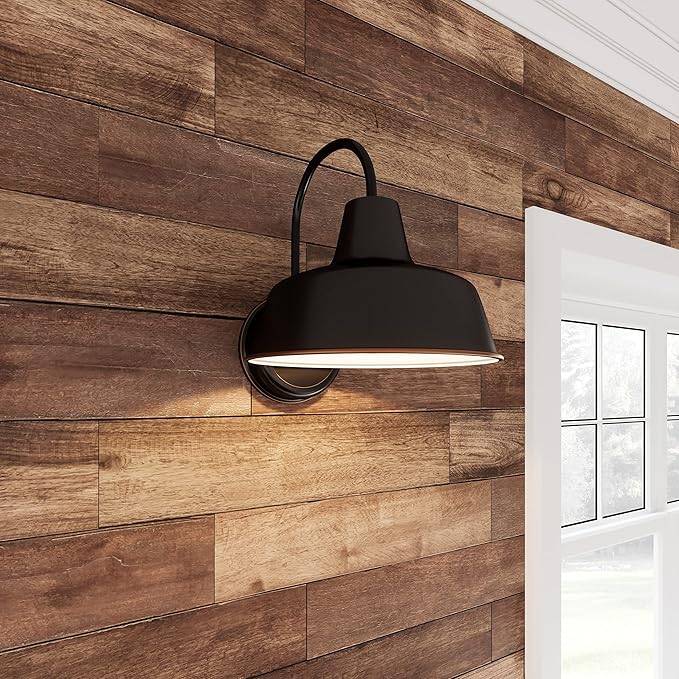 Design House Mason Farmhouse Gooseneck Barn Light Outdoor Exterior Porch or Patio Wall Light Fixture Oil Rubbed Bronze 10 Inch Diameter 1-Pack 579375