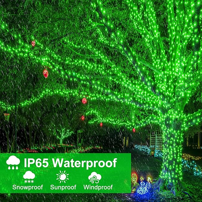 2 Pack Christmas Lights Outdoor Total 200FT 600LED String Lights for Outside with 8 Modes Waterproof Green Wire Twinkle Tree Lights Green Wire for Indoor Yard Garden Party Decorations Green