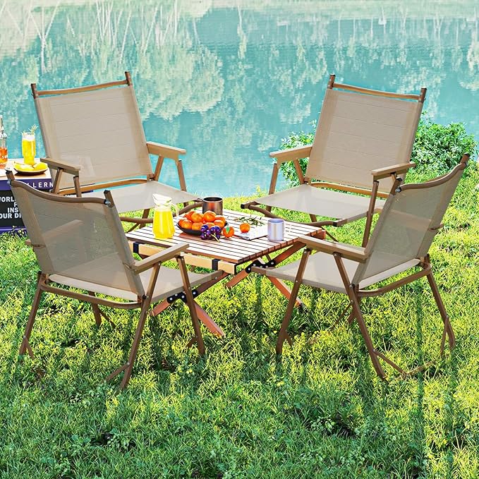 Goplus Folding Camp Chairs Lightweight Beach Chairs with Aluminum Frame Support 400 LBS Portable Lawn Chairs with Armrests for Outdoor (2)
