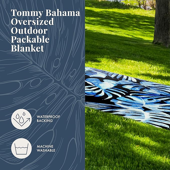 Tommy Bahama Outdoor Waterproof Picnic Blanket - Lightweight Portable Design with Carry Strap - Perfect for The Beach Park Camping Concerts and More 50 x 70