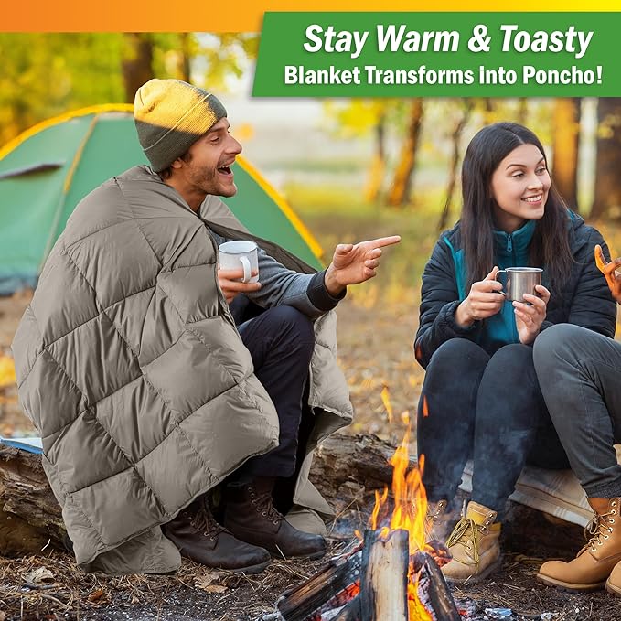 Down Camping Blanket Packable 78x52” Ultralight Compact Travel Blanket with Bag - Puffy Wearable Sleeping Gear for Camp Hiking Backpacking Stadium Festivals or Beach by Wakeman Outdoors (Gray)