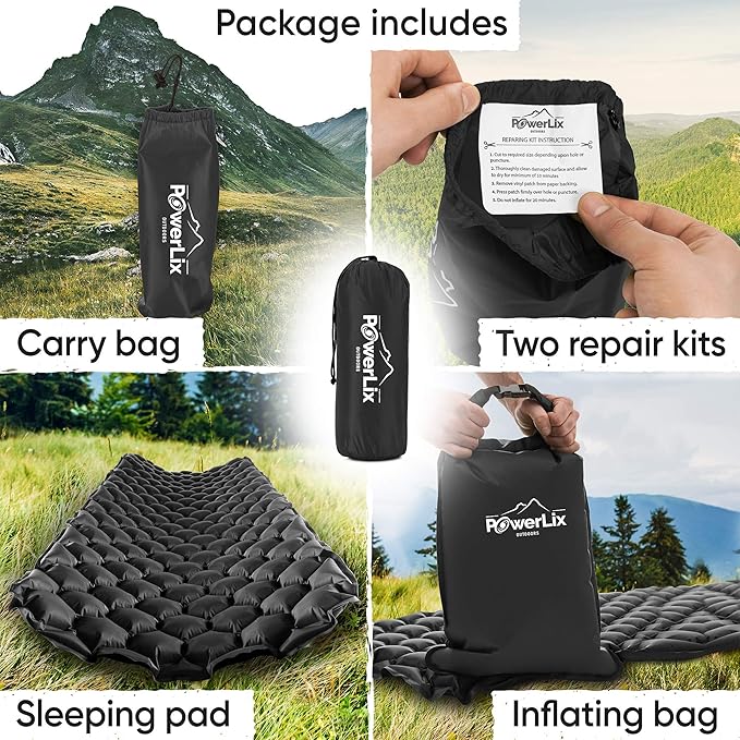 POWERLIX Ultralight Sleeping Pad for Camping with Inflating Bag– Compact Lightweight Camping Mat Outdoor Backpacking Hiking Traveling Airpad Air Mattress Sleeping Mat