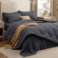 Bedsure 7 Pieces Full Comforter Set Premium Series Hotel Luxury Soft Bed in a Bag Goose Down Alternative Safe for Sensitive Skin Bedding Comforter All Season Medium Warmth Dark Grey Full Size