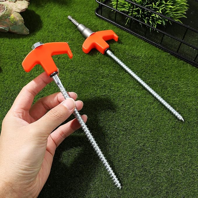 VILLCASE Rotating Plastic Head Threaded Tent Stakes 20cm Bright Screw-in Camping Pegs 10pcs with 1 Sleeve for Outdoor Tent Accessories