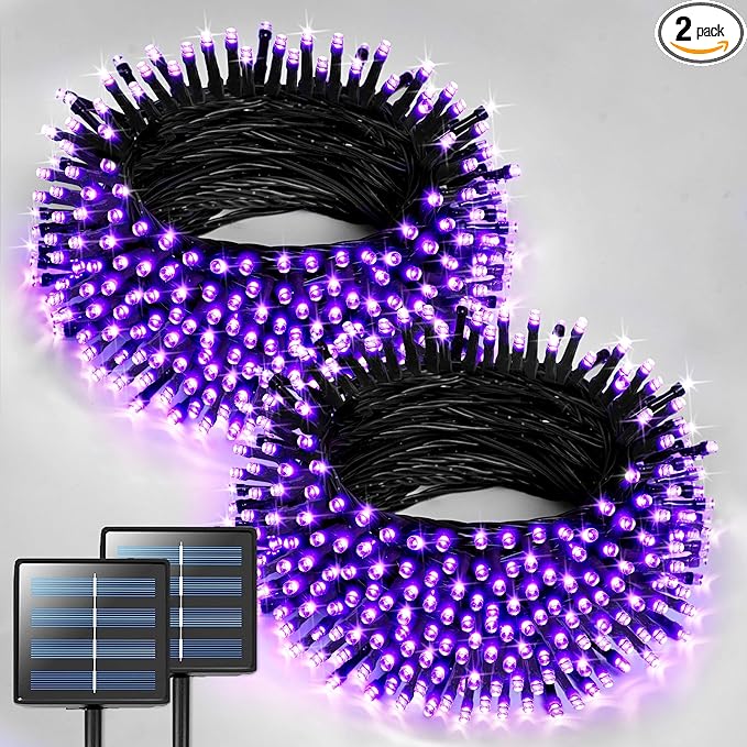 JMEXSUSS 2 Pack Solar String Lights Outdoor Waterproof Total 400 LED 151FT Solar Christmas Lights Outdoor 8 Modes Christmas Light for Outside Patio Yard Tree Decorations Purple