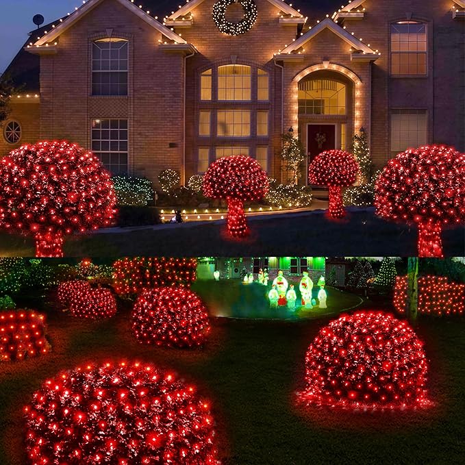 WBao Christmas Lights 200LED 8.4ft x 5.2ft Net Lights Outdoor Mesh Light with 8 Modes Timer UL Certified End to End Connectable Waterproof for Lawn Bushes Outdoor Christmas Decorations Red