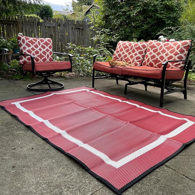 Mountain Mat 5x7 Maroon Outdoor RV Patio Mat – Extra Thick 5mm Recycled Poly Rug – Heavy-Duty Waterproof Reversible – Luxury Camping Mat for Deck Beach Campsite (Maroon NO Carry Bag 5'x7')