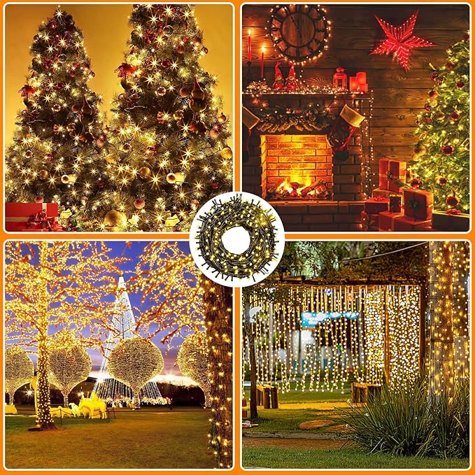 Extra Long 264Ft 800 LED Christmas Lights with Timer Green Wire Fairy Starry String Lights Plug in 8 Modes and Memory forIndoor Outdoor Xmas Tree Wedding Party DecorationWarm White