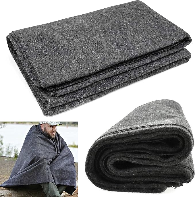 1 Wool Blanket Outdoor Cover Military Camping Survival Warm 51x80 2lbs Large Outdoors Camping Stadium Blanket Picnics Travel Moving Survival Kit Camp Sleeping Outdoor Furniture Blanket Car Home