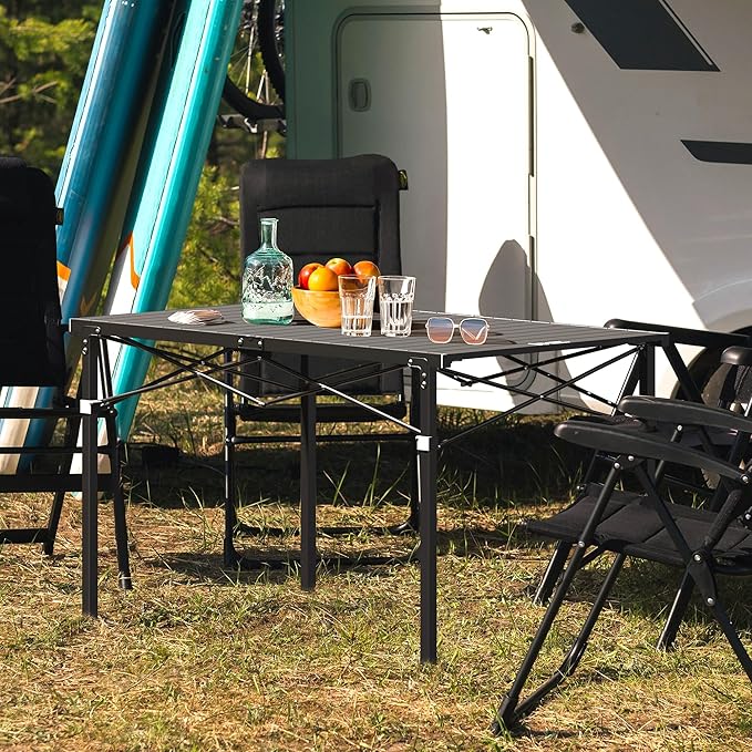 OUTSIDER Folding Camping Table with Aluminum Roll-up Tabletop Portable Lightweight Beach Table with Carry Bag for Outdoor Cooking Picnic BBQ Travel Backyard Style1