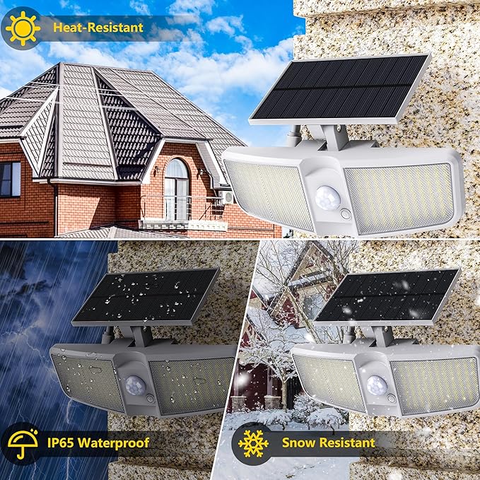 Solar Motion Sensor Outdoor Floodlights 6500K with Remote Control 180 LED WaterproofSolar Security Outdoor Light with IP65 for Wall Porch Barn Patio Garage White 4-PCS