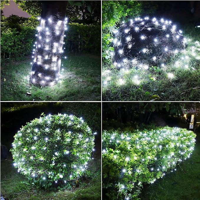 6Ftx4Ft LED Christmas Net Lights Green WireConnectable UL Certified Waterptoof Net Lights for Bushes Trees Shurb Garden Outdoor Christmas Decorations (White)