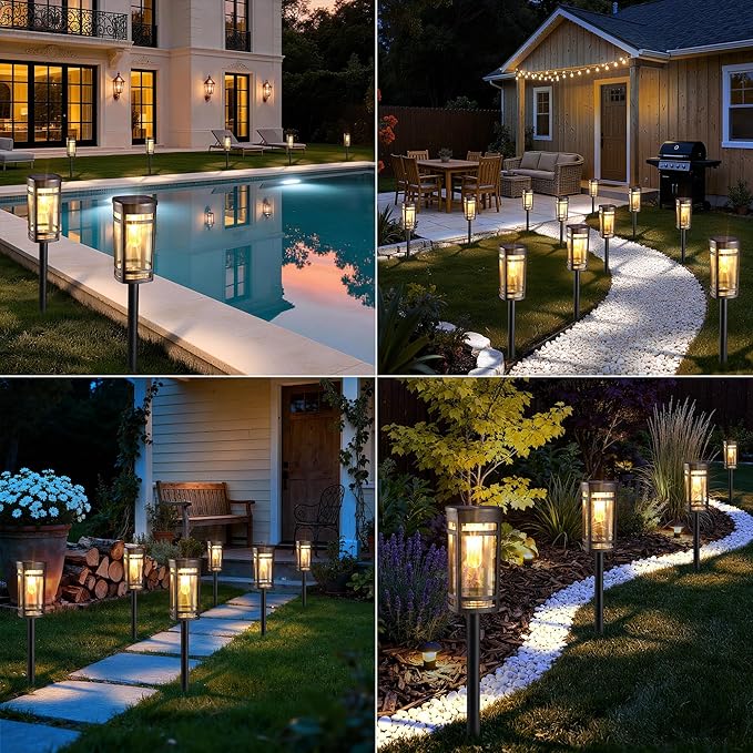 6 Pack Outdoor Solar Pathway Lights - Solar Landscape Lights Outdoor Walkway Solar Garden Lights for Lawn Path Yard Decor (Warm White)