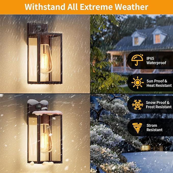 13'' Oil Rubbed Bronze Motion Sensor Outdoor Light Fixtures Wall Mount Large Front Porch LightsDusk to Dawn Exterior Wall Sconce Waterproof Lantern LampOutside Coach Light for HouseGarageYard