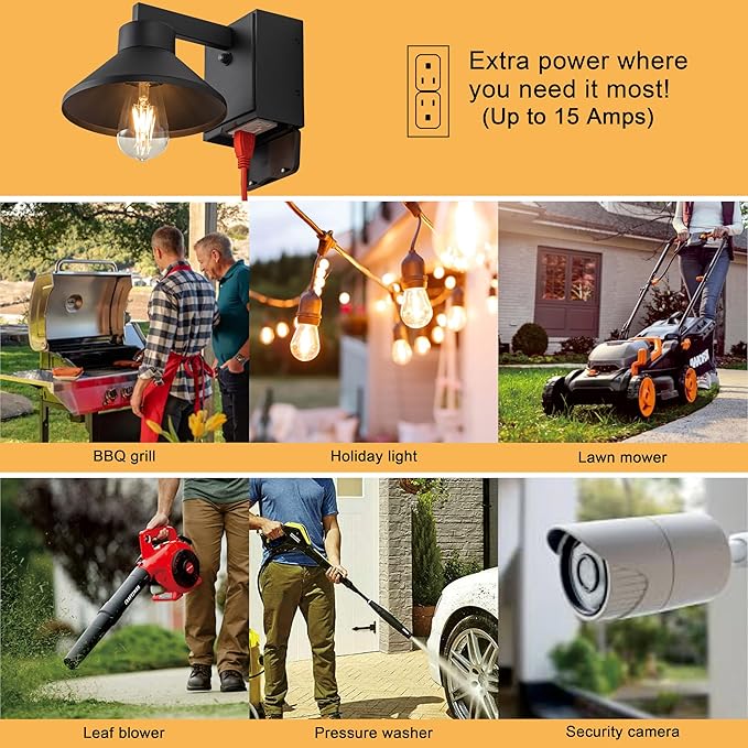 Dusk to Dawn Outdoor Barn Light Fixture with GFCI Outlet Powder-coated Black Waterproof Exterior Wall Light Sconce Photocell Sensor Porch Light Wall Mount with OutletModern Farmhouse Outside Lights