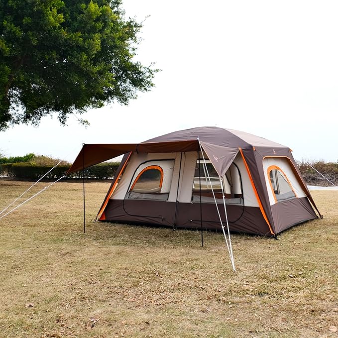 KTT Extra Large Tent 8-10-12 PersonFamily Cabin Tents2 Rooms3 Doors and 3 Windows with MeshStraight WallWaterproofDouble LayerBig Tents for OutdoorPicnicCampingFamily Gathering