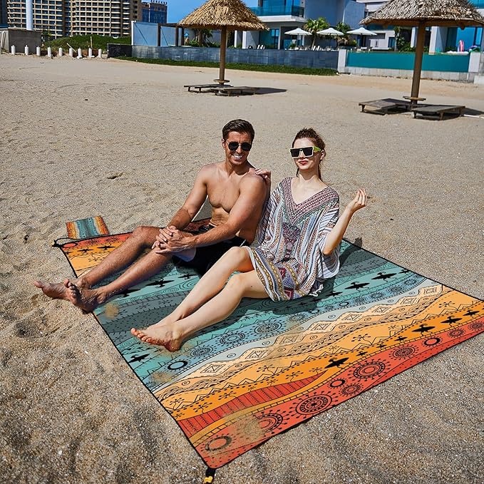 Beach Blanket Waterproof Sandproof Beach Mat Extra Large 86.6‘’×70.8‘’ Portable Foldable Quick Drying Outdoor Picnic Mat Beach Accessories for Travel Camping Hiking