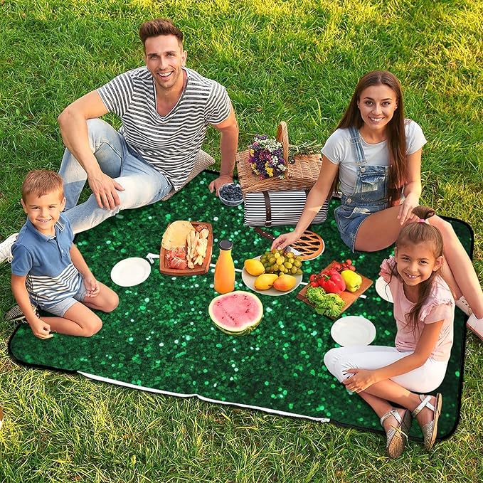 Zipper Green Sequin Sparkle Style Picnic Mat Suitable for Travel Camping Park Or Home Use