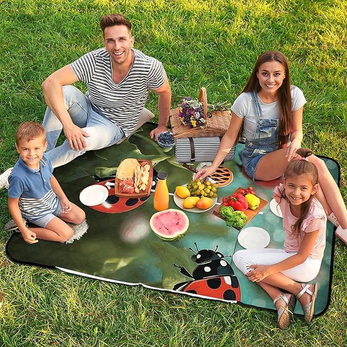Zipper Ladybug Landscape Style Picnic Mat Suitable for Travel Camping Park Or Home Use