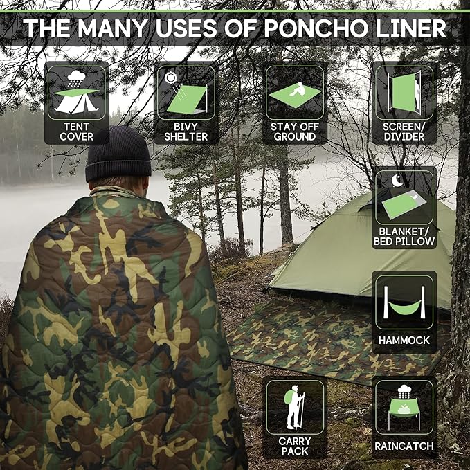 Mirzoyan Woobie Blanket Military Poncho Liner Camo Insulated Camping Woobie Blanket for Outdoor Hiking Survival Hunting
