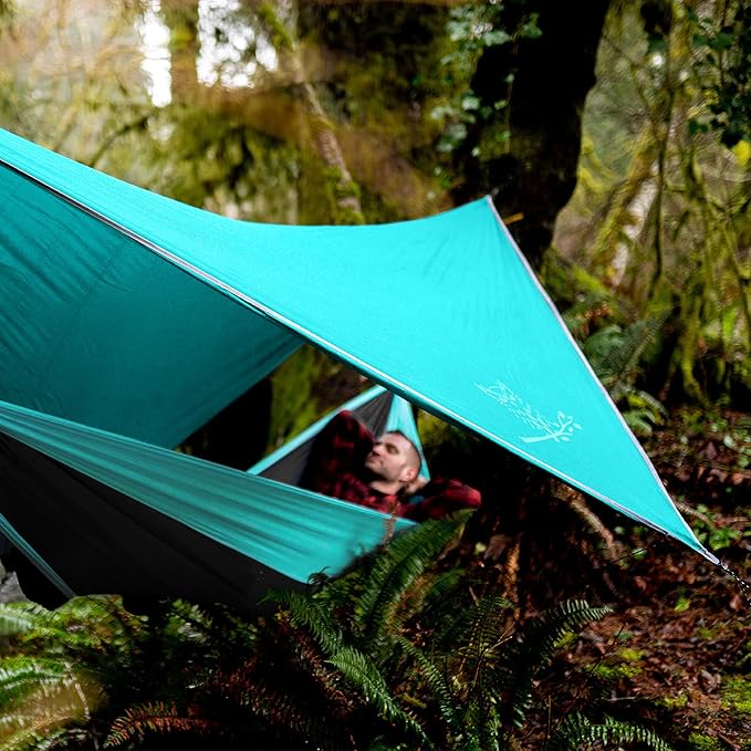 Wise Owl Outfitters Hammock &amp Rain Fly Bundle – Double Camping Hammock with Tree Straps and Waterproof Tarp Lightweight Shelter for Hiking &amp Travel