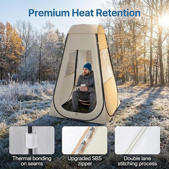 Thermal Insulated Quick Pop-Up Ice Fishing Tent - 47x47in 1-Person Clear Bubble Shelter Winter Warm Waterproof Outdoor Pod (Floor Mat &amp Top Cover Included) for Ice Fishing Winter Camping &amp E
