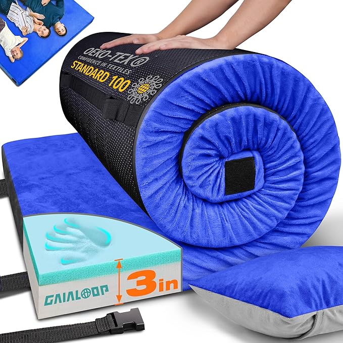 3 Inch Memory Foam Camping Mattress Dual Layer Thick Sleeping Camp Pad for Car Tent Cot Roll-Up Portable Glamping Floor Bed for Guests Sleepover