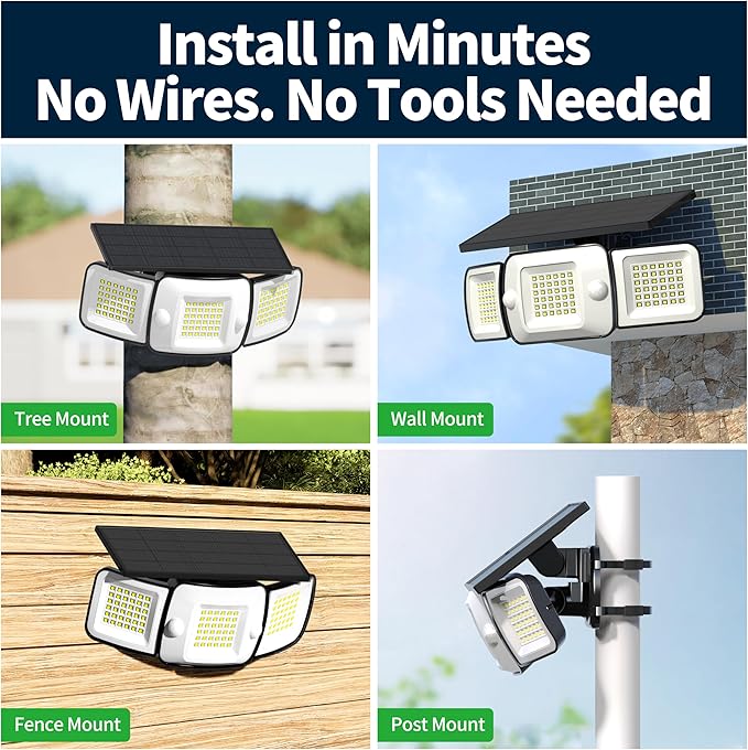 intelamp Solar Flood Lights Outdoor Waterproof 6000mAh 1200LM Solar Powered Dual Motion Sensor LED Lighting Dusk to Dawn Security Floodlight Exterior with Remote for Outside Garden House Yard Porch